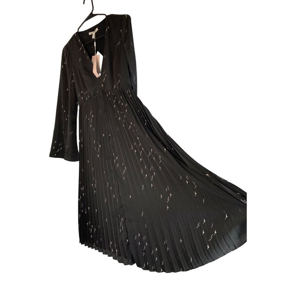 Anthro Avec Les Filles Black Pleated Long Sleeve Dress Size 4 NWT - Picture 2 of 10